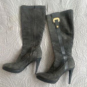 Vintage Gray Knee-High Women's plate form Boots by Pierre Cardin